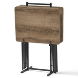 5-Piece Folding Tray Table Set with Stand, Rustic Brown